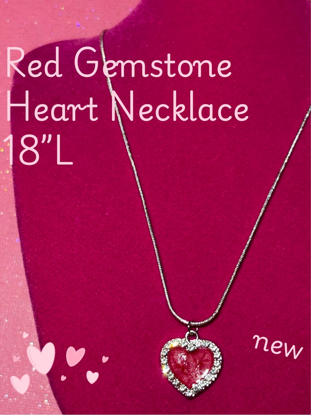 Red Burgundy Smoke Swirl Gemstone Heart Necklace Sterling Silver 925 Y2K Jewelry
